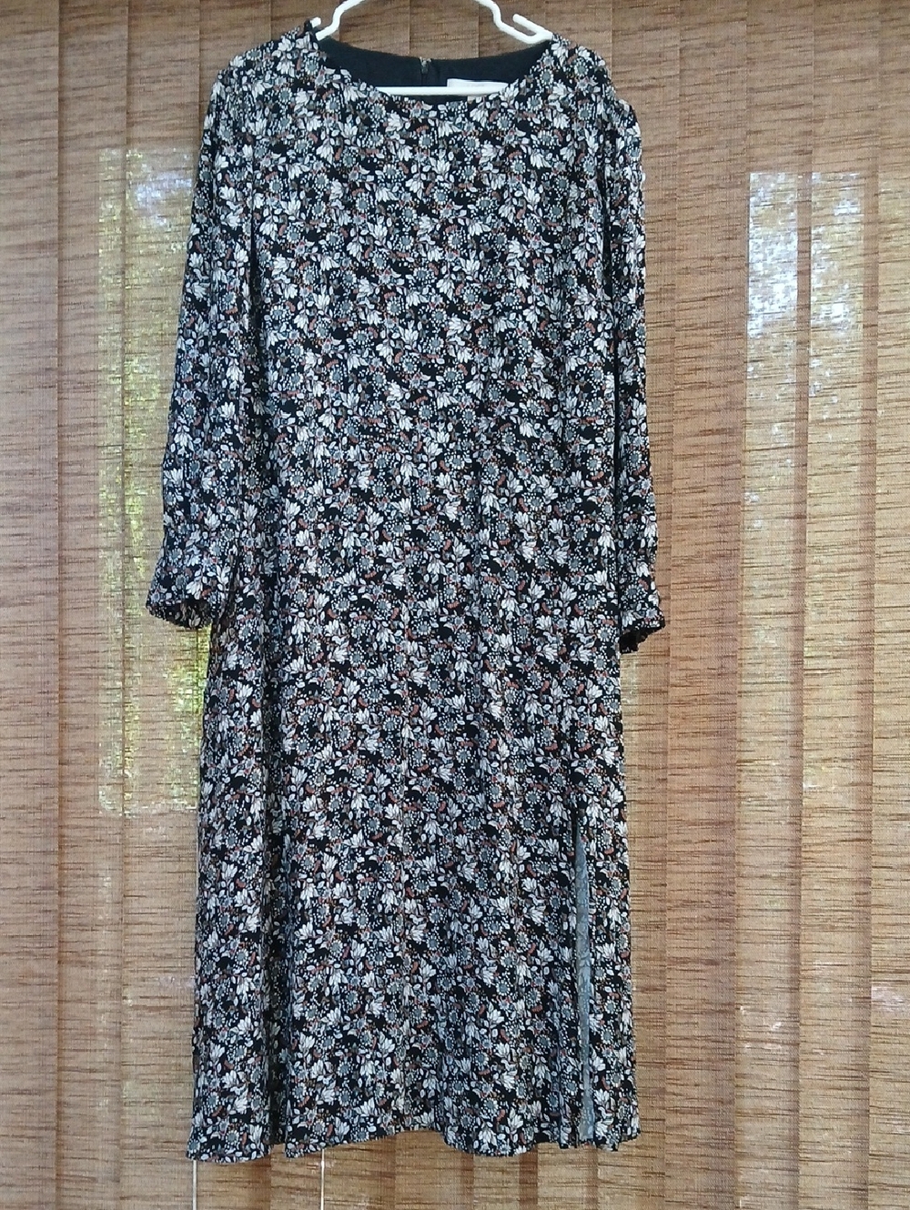 LOFT Black Floral Long-Sleeve Dress